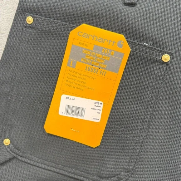 Carhartt B01 Double Front Work Pants Mens 40x34 Black Loose Fit Firm Duck NWT - Picture 7 of 14